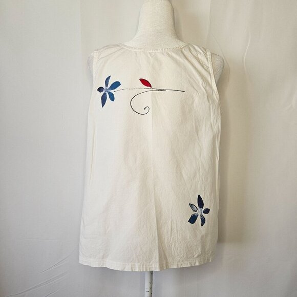 Vintage 80's Alegre Tank Top White Size Medium Hand Painted Flower Red Blue - Picture 2 of 8
